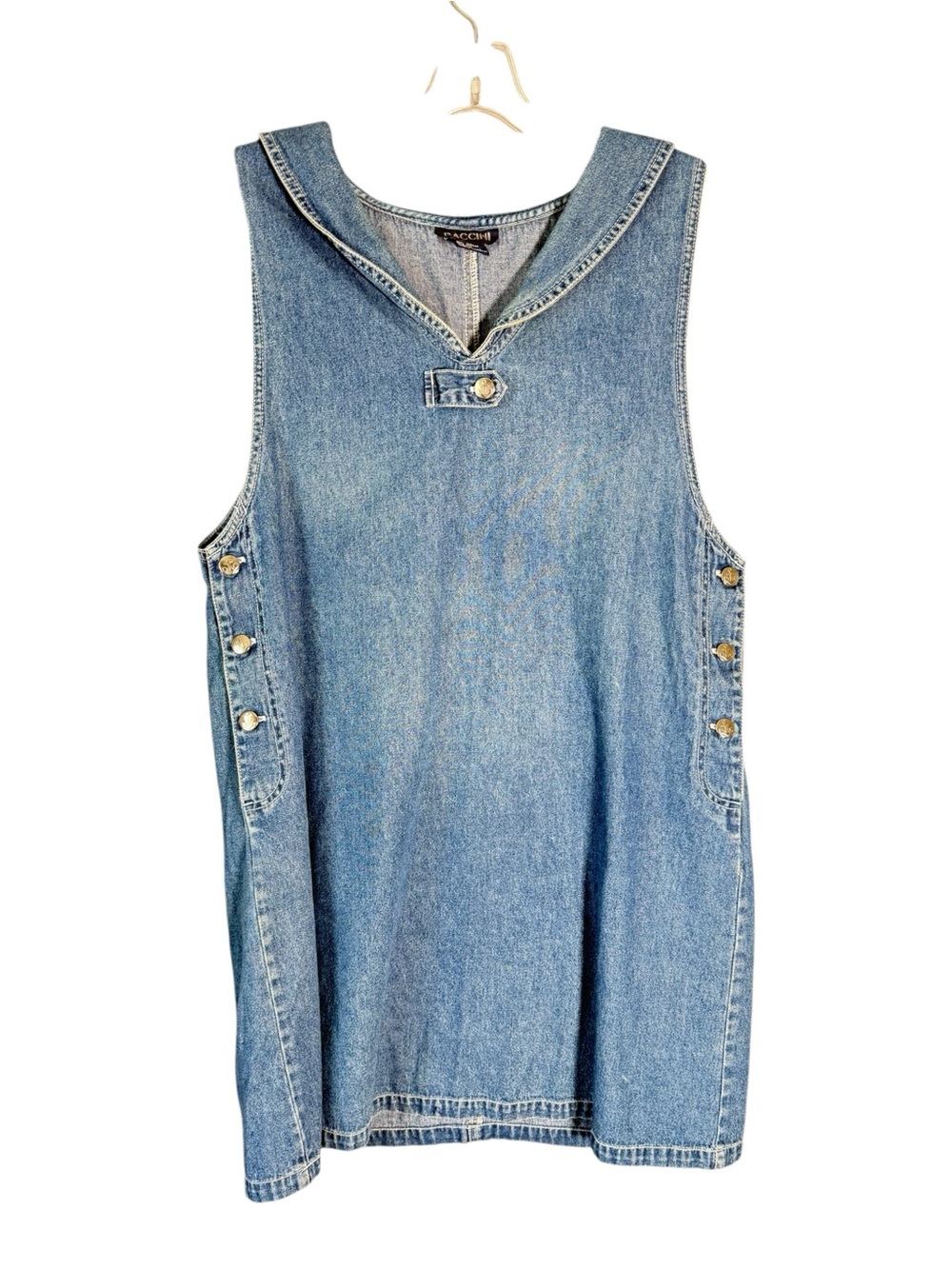 Vintage Baccini Denim Mini Dress Sailor Nautical Coastal Cotton Blue 90s